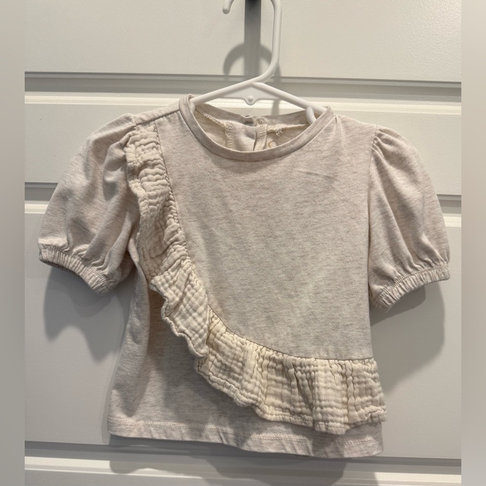 Jessica Simpson Toddler Girl Oatmeal Heather Ruffle Short Sleeve Top